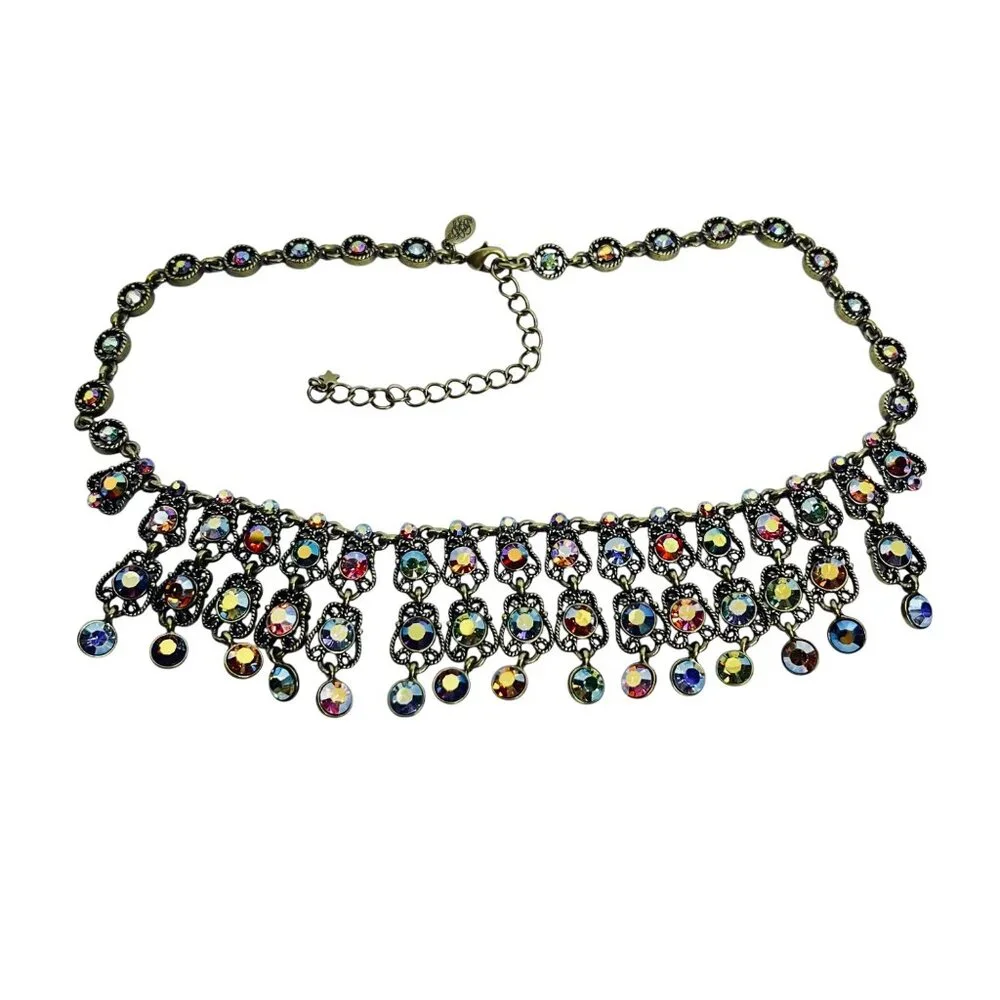 Kirks Folly Brass Tone And Multi Colored AB Rhinestone Bib Necklace (5995) - Picture 6 of 9